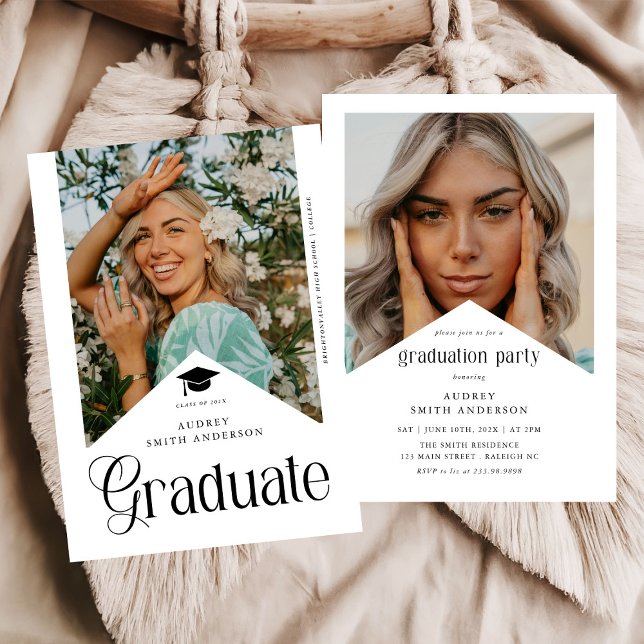 Convites Modern Graduate Photo Graduation Party Ribbon (Criador carregado)