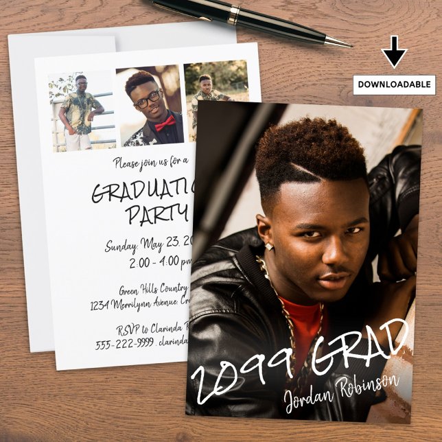 Convites Modern Graduation 4 Fotos Alocadas À Mão (Criador carregado)