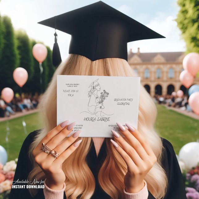 Convites Modern Graduation Black & white line art graduate  (Criador carregado)