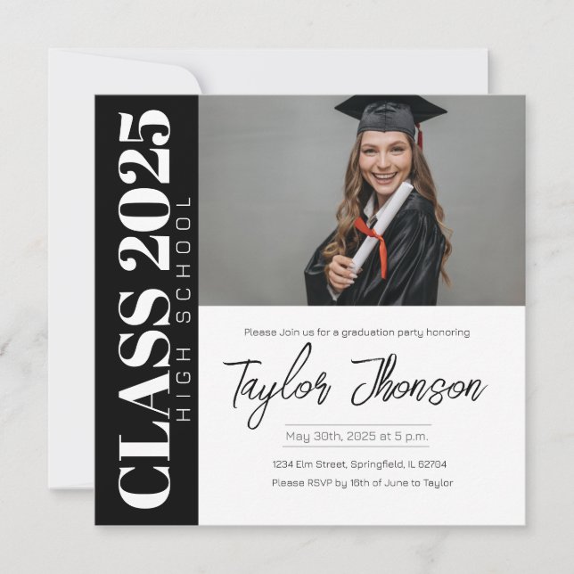 Convites Modern Graduation Party Invitation With photo (Frente)