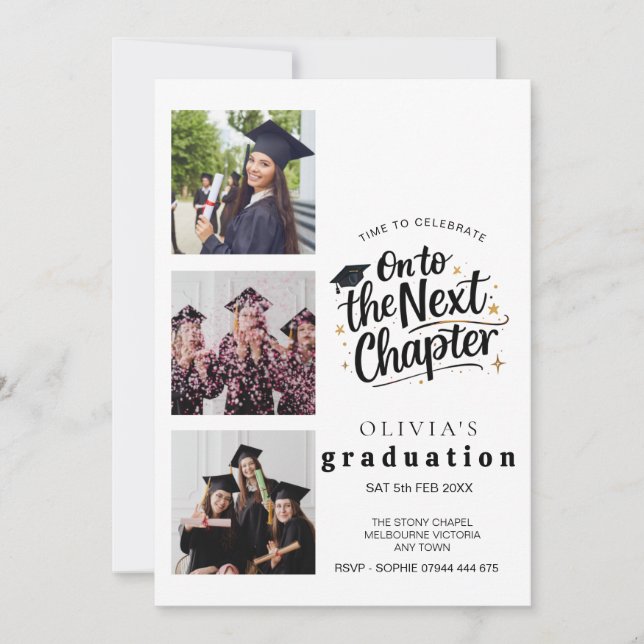 Convites Modern Graduation Party Invitation with Photos (Frente)