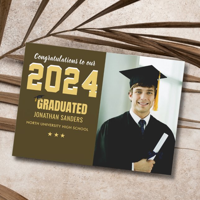 Convites Modern Graduation Party with 1 Photo in Brown (Criador carregado)