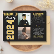 Modern Graduation Party with 2 Photos in Black