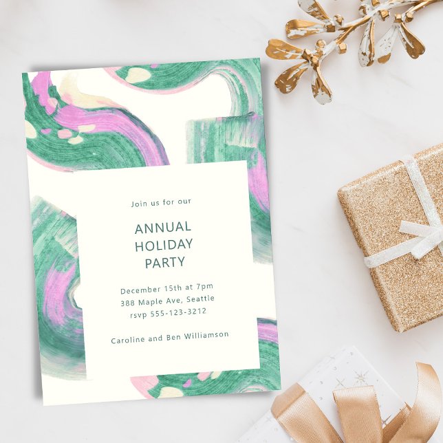 Convites Modern Green Abstract Christmas Holiday Party (Criador carregado)