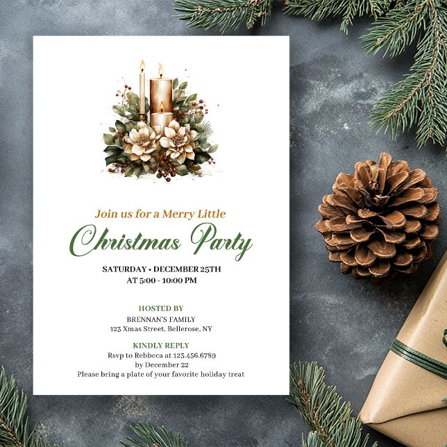 Convites Modern Green And Gold Christmas Candle Celebration (Modern Green And Gold Christmas Candle Celebration Invitation)