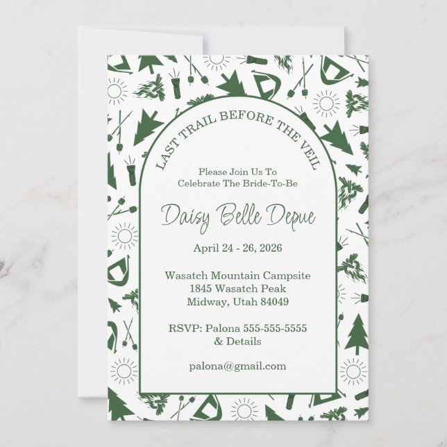 Convites Modern Green Camp Bachelorette Weekend (Frente)