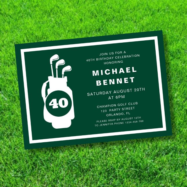 Convites Modern Green Golf 40th Birthday (Modern Green Golf 40th Birthday Invitation)