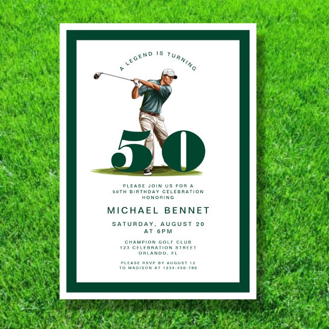 Convites Modern Green Golf 50th Birthday (Modern Green Golf 50th Birthday Invitation)