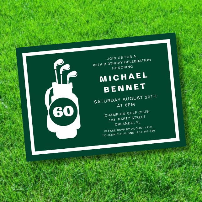 Convites Modern Green Golf 60th Birthday (Modern Green Golf 60th Birthday Invitation)