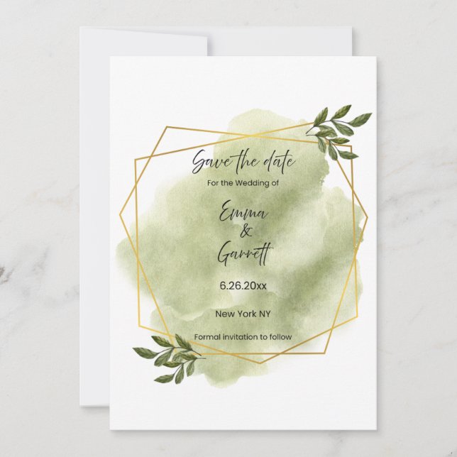 Convites Modern Green Leaf Save the Date (Frente)