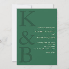 Convites Modern Green Monogram Minimalist Wedding