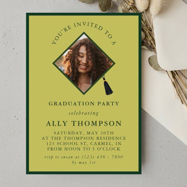 Convites Modern Green Photo Frame Graduation Party (Modern Green Photo Frame Graduation Party Invitation)