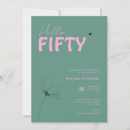 Convites Modern Green Pink Hello Fifty Typo 50th Birthday