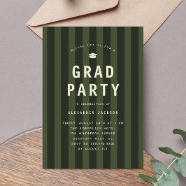Convites Modern Green Sporty Stripes Graduation Party