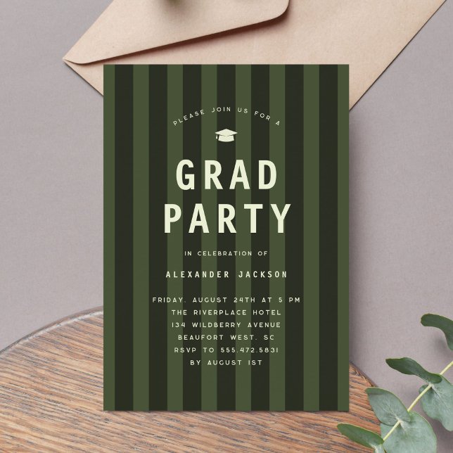 Convites Modern Green Sporty Stripes Graduation Party (modern, green, sporty stripes graduation party invitation)