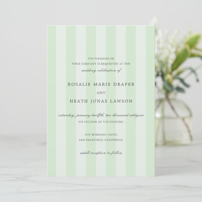 Convites Modern Green Stripes Elegant Wedding (Em pé/Frente)
