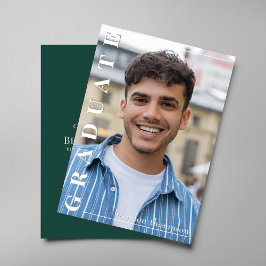 Convites Modern Green Vertical Name Graduation Photo Card