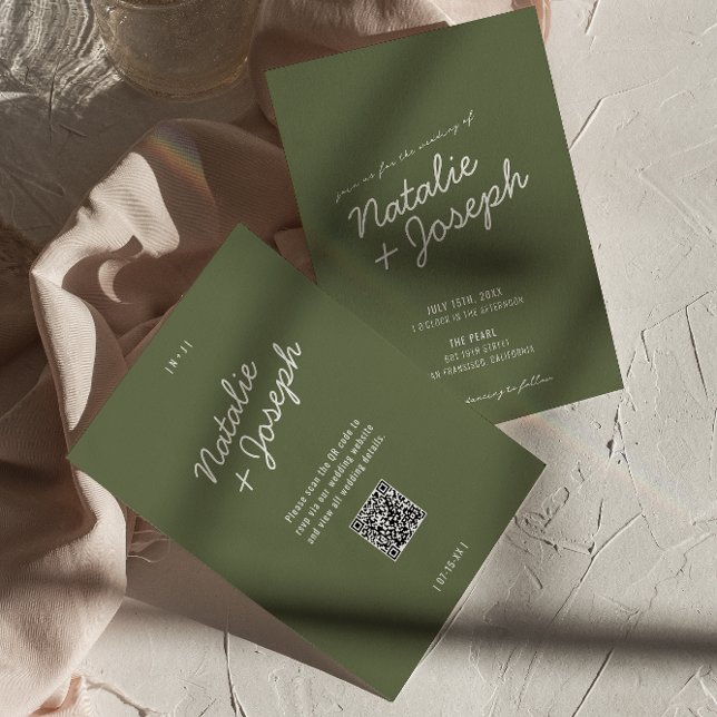 Convites Modern Green Whimsical Summer QR Code Wedding (Criador carregado)