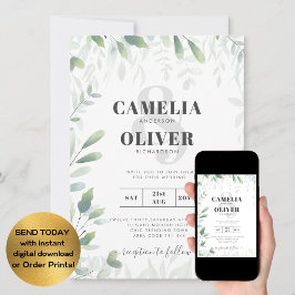 Convites Modern Greenery deixa casamento RSVP codificado QR