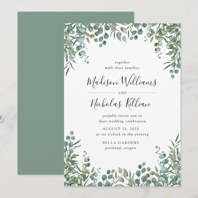 Convites Modern Greenery | Quadro Botânico Casamento (Frente/Verso)