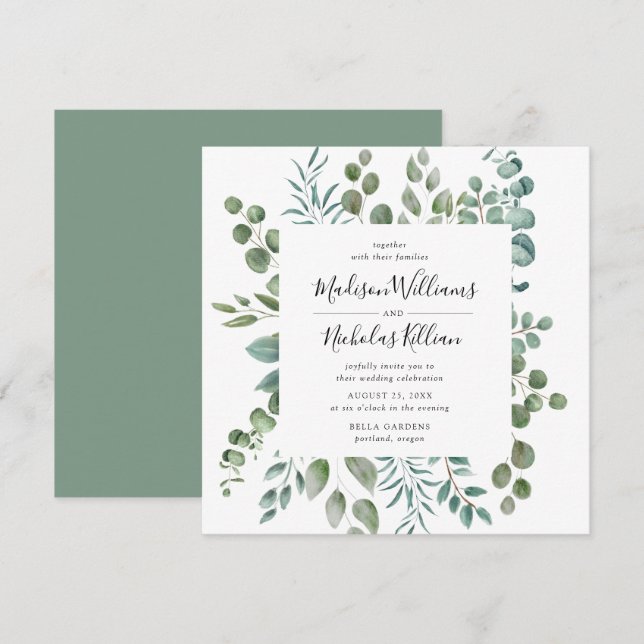 Convites Modern Greenery | Quadro de Casamento (Frente/Verso)