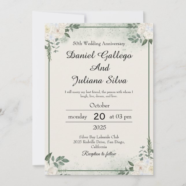 Convites Modern Greenery Wedding Anniversary Invitations (Frente)
