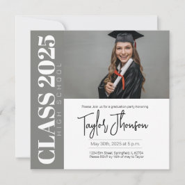 Convites Modern grey Graduation Party Invitation With photo