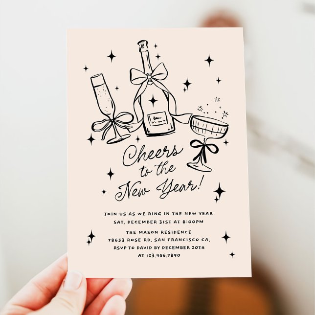 Convites Modern Hand Drawn Cheers to the New Year Party (Criador carregado)