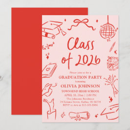 Convites Modern Hand Drawn Class of 2026 Graduation Party