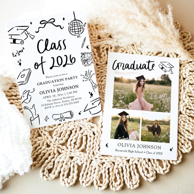 Convites Modern Hand Drawn Class of 2026 Graduation Party (Modern Hand Drawn Class of 2026 Graduation Party Invitation)