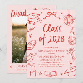 Convites Modern Hand Drawn Class of 2028 Graduation Party