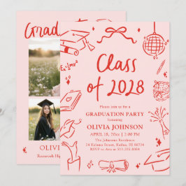 Convites Modern Hand Drawn Class of 2028 Graduation Party