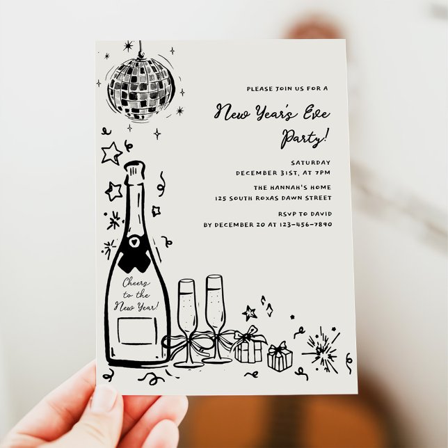 Convites Modern Hand Drawn New Year's Eve Party (Criador carregado)