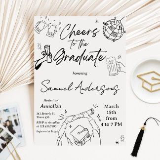 Convites Modern Hand Drawn Photo Graduation Party