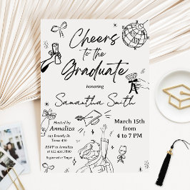Convites Modern Hand Drawn Photo Graduation Party