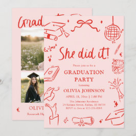 Convites Modern Hand Drawn She did it Graduation Party