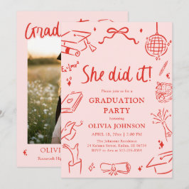 Convites Modern Hand Drawn She did it Graduation Party