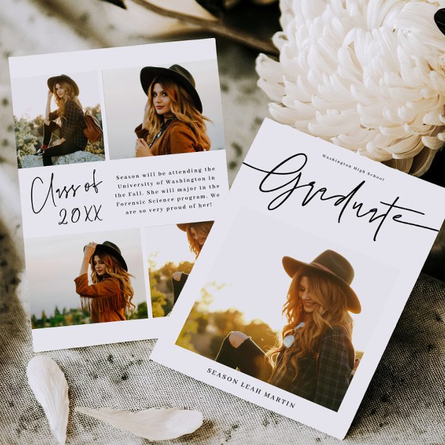 Convites Modern Hand Lettered Graduation Announcement Card  (Criador carregado)