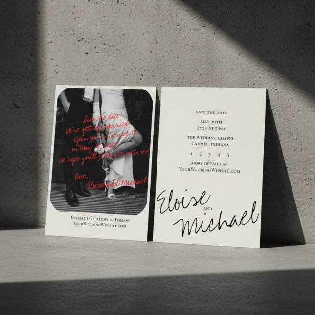 Convites Modern Handwritten Overlay Photo Save the Date (Modern Romantic Handwritten Photo Save the Date Invitation)