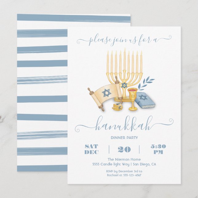 Convites Modern Hanukkah Party watercolor (Frente/Verso)