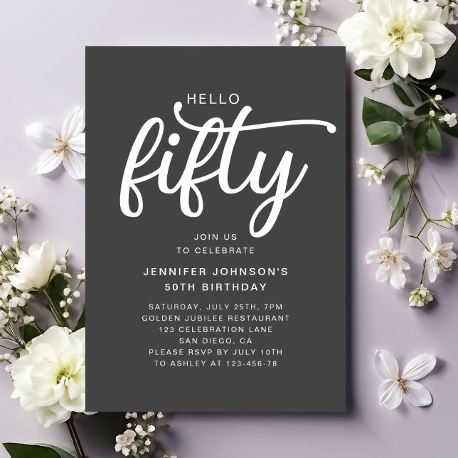 Convites Modern Hello 50th Birthday (Modern Hello Fifty 50th Birthday Invitation)