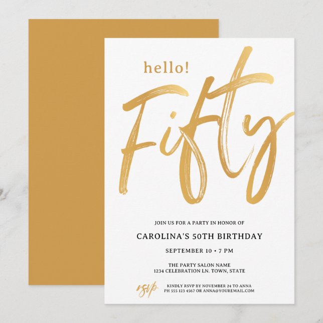 Convites Modern Hello Fifty Fiftieth Birthday Invitation (Frente/Verso)