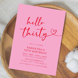 Convites Modern Hello Thirty Pink and Red 30th Birthday