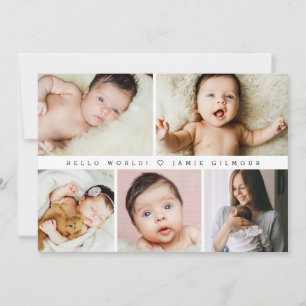 Convites Modern Hello World Baby grid Obrigado