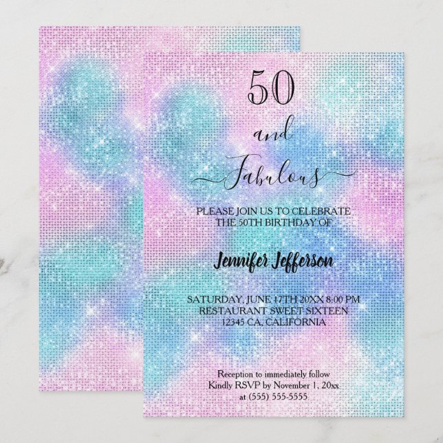 Convites Modern holographic Birthday Invitation (Frente/Verso)