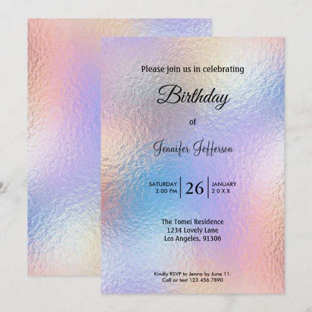 Convites Modern holographic Birthday invitation (Frente/Verso)