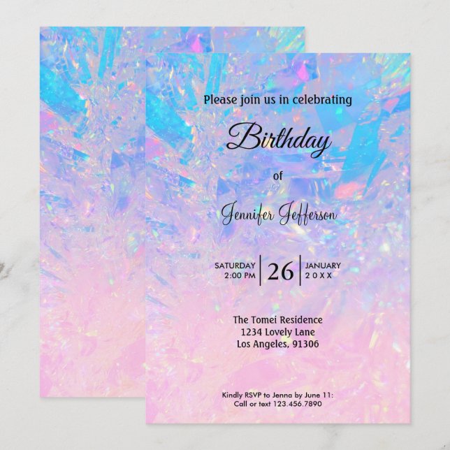 Convites Modern holographic Birthday invitation (Frente/Verso)