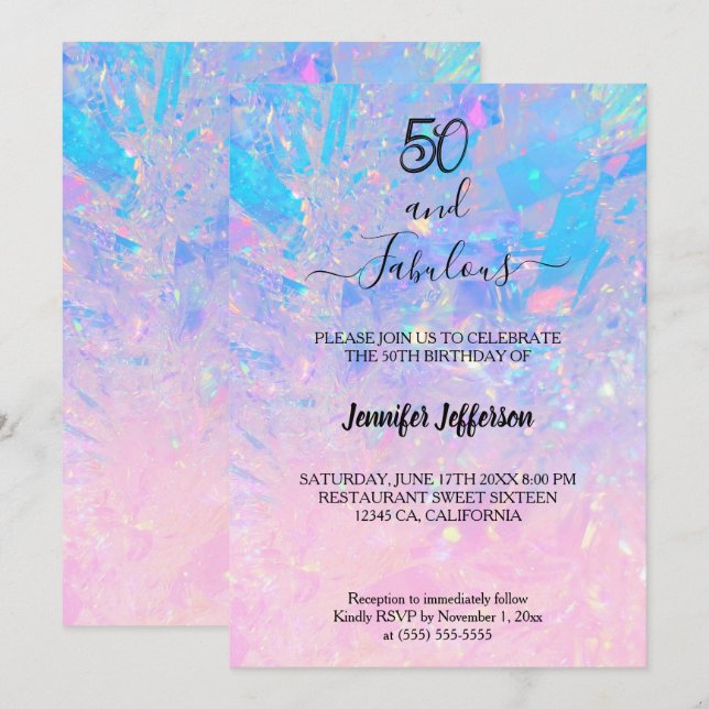Convites Modern holographic Birthday Invitation (Frente/Verso)