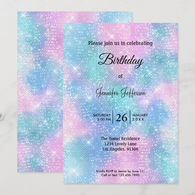 Convites Modern holographic Birthday invitation (Frente/Verso)