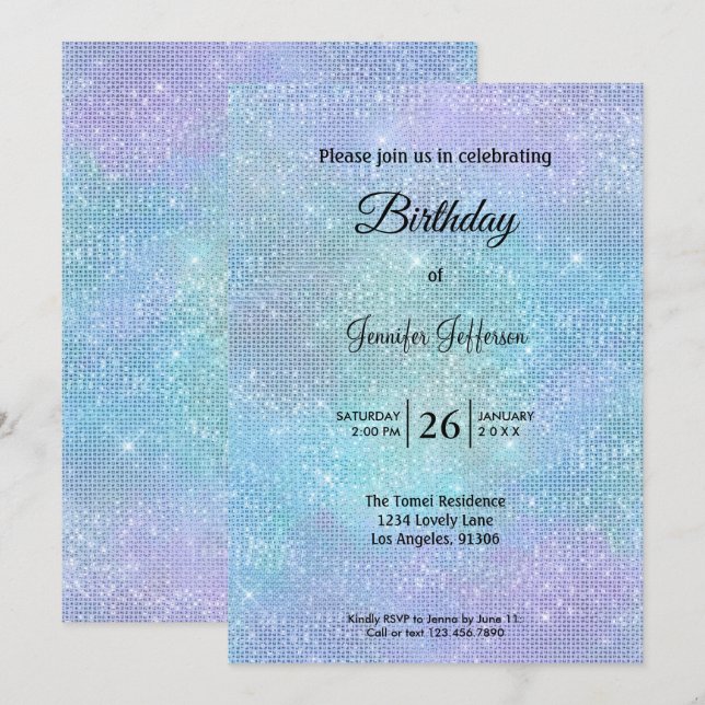 Convites Modern holographic Birthday invitation (Frente/Verso)